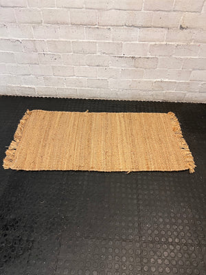 Natural Woven Coir Rug with Fringed Edges — Fair Used Condition – back view