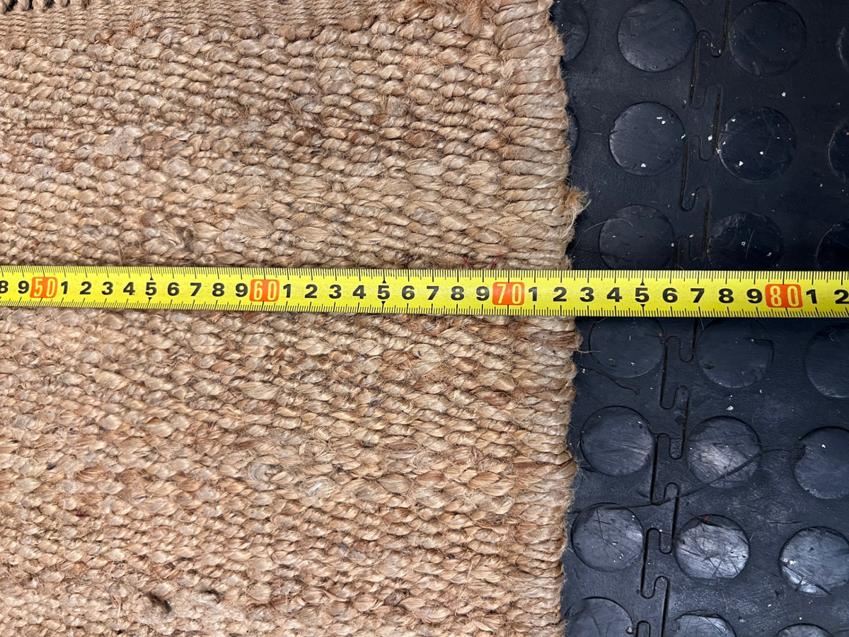 Natural Woven Coir Rug with Fringed Edges — Fair Used Condition – depth measurement