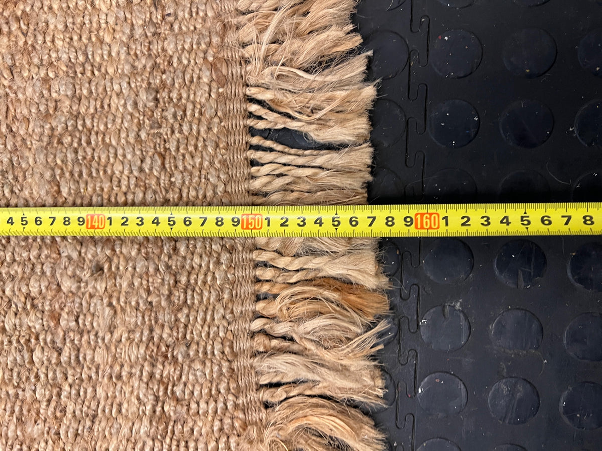Natural Woven Coir Rug with Fringed Edges — Fair Used Condition – height measurement