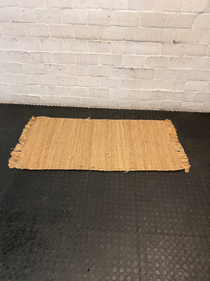 Natural Woven Coir Rug with Fringed Edges — Fair Used Condition – main front view