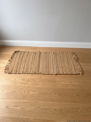 Natural Woven Coir Rug with Fringed Edges — Fair Used Condition – styled product image