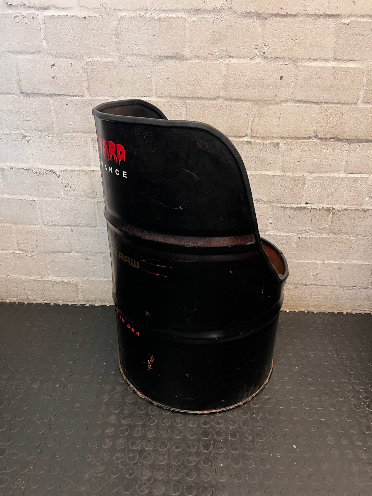 Industrial Repurposed Metal Oil Drum Chair – back view