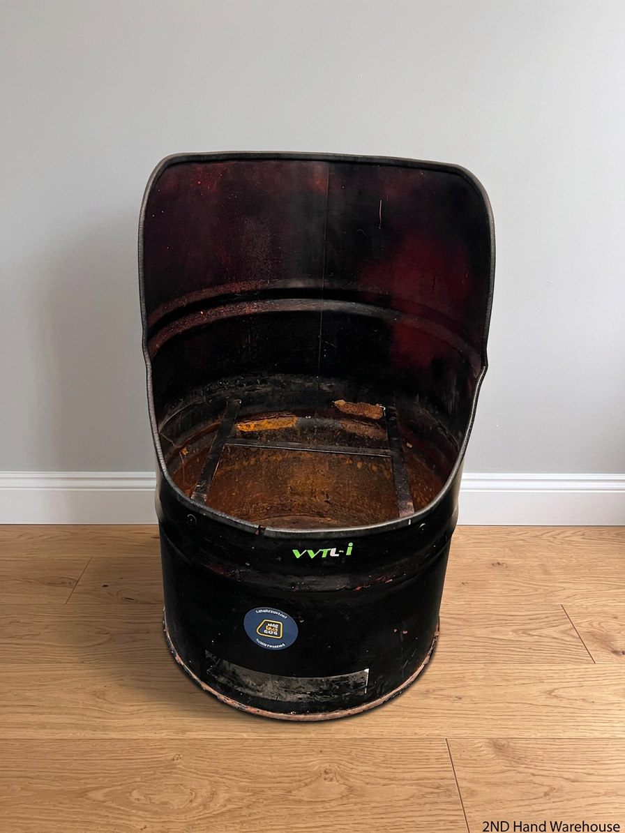 Industrial Repurposed Metal Oil Drum Chair – styled product image