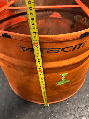 Upcycled Orange Metal Oil Drum Chair – depth measurement