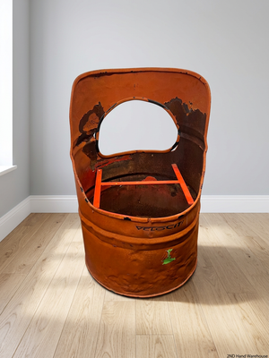 Upcycled Orange Metal Oil Drum Chair – styled product image