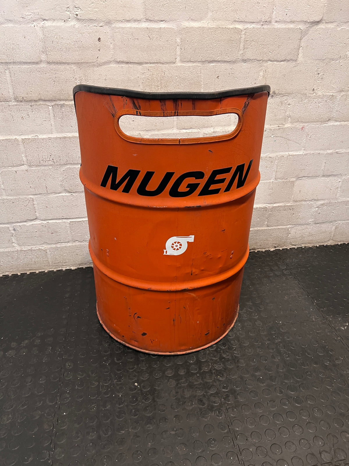 Repurposed Orange Metal Oil Drum Chair – back view