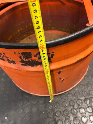 Repurposed Orange Metal Oil Drum Chair – depth measurement