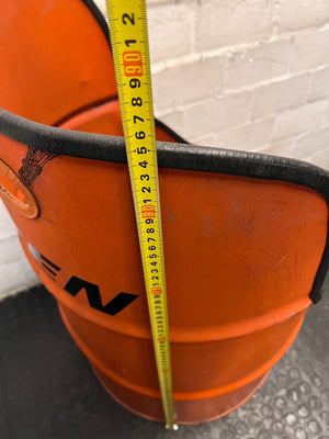 Repurposed Orange Metal Oil Drum Chair – height measurement