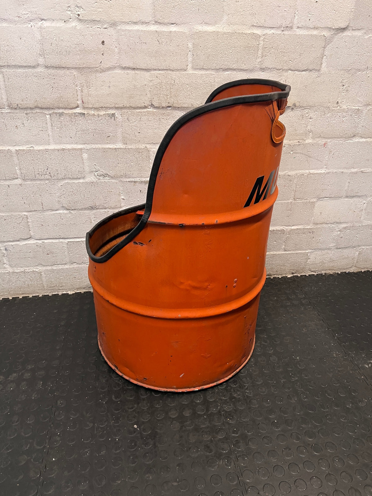 Repurposed Orange Metal Oil Drum Chair – top view