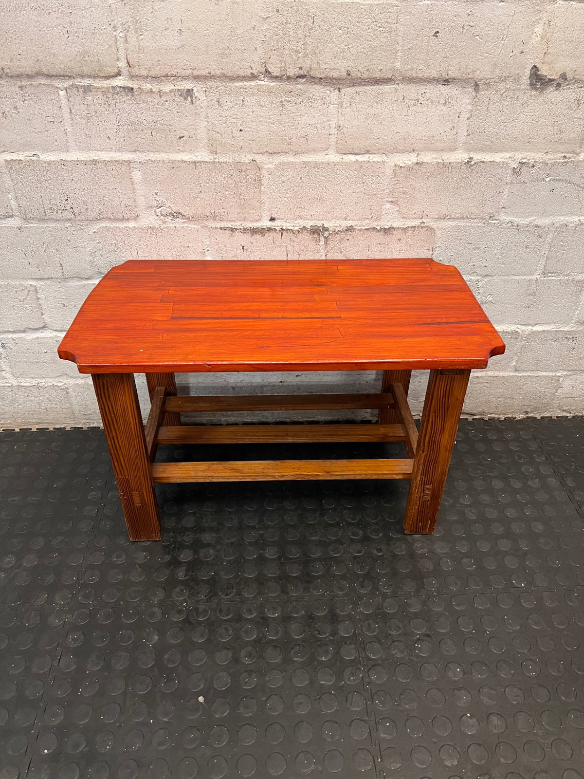 Rustic Wooden Coffee Table with Slatted Shelf — Well Used Condition – condition detail