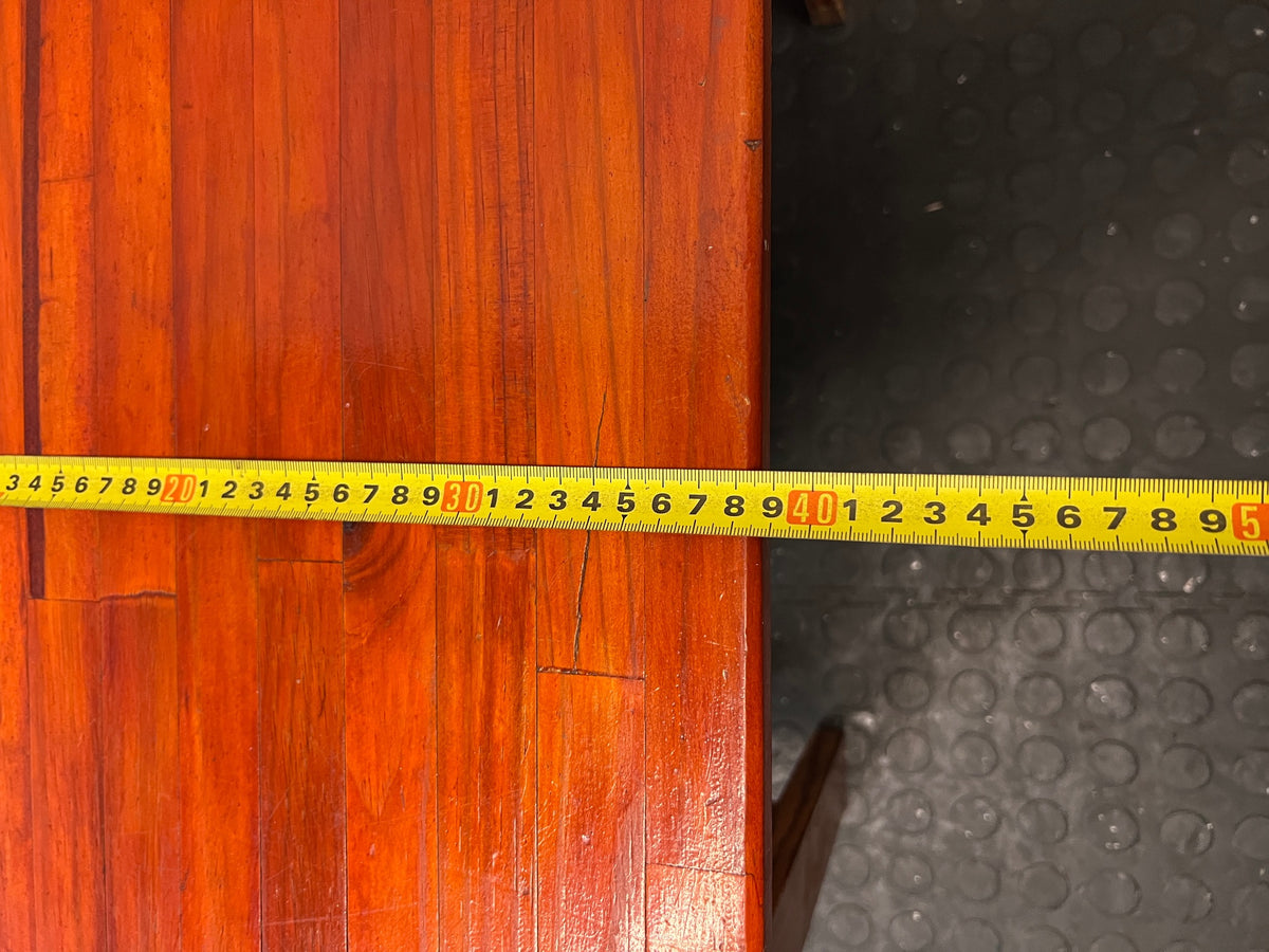 Rustic Wooden Coffee Table with Slatted Shelf — Well Used Condition – depth measurement