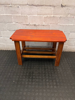 Rustic Wooden Coffee Table with Slatted Shelf — Well Used Condition – main front view