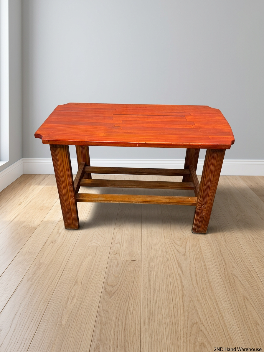 Rustic Wooden Coffee Table with Slatted Shelf — Well Used Condition – styled product image
