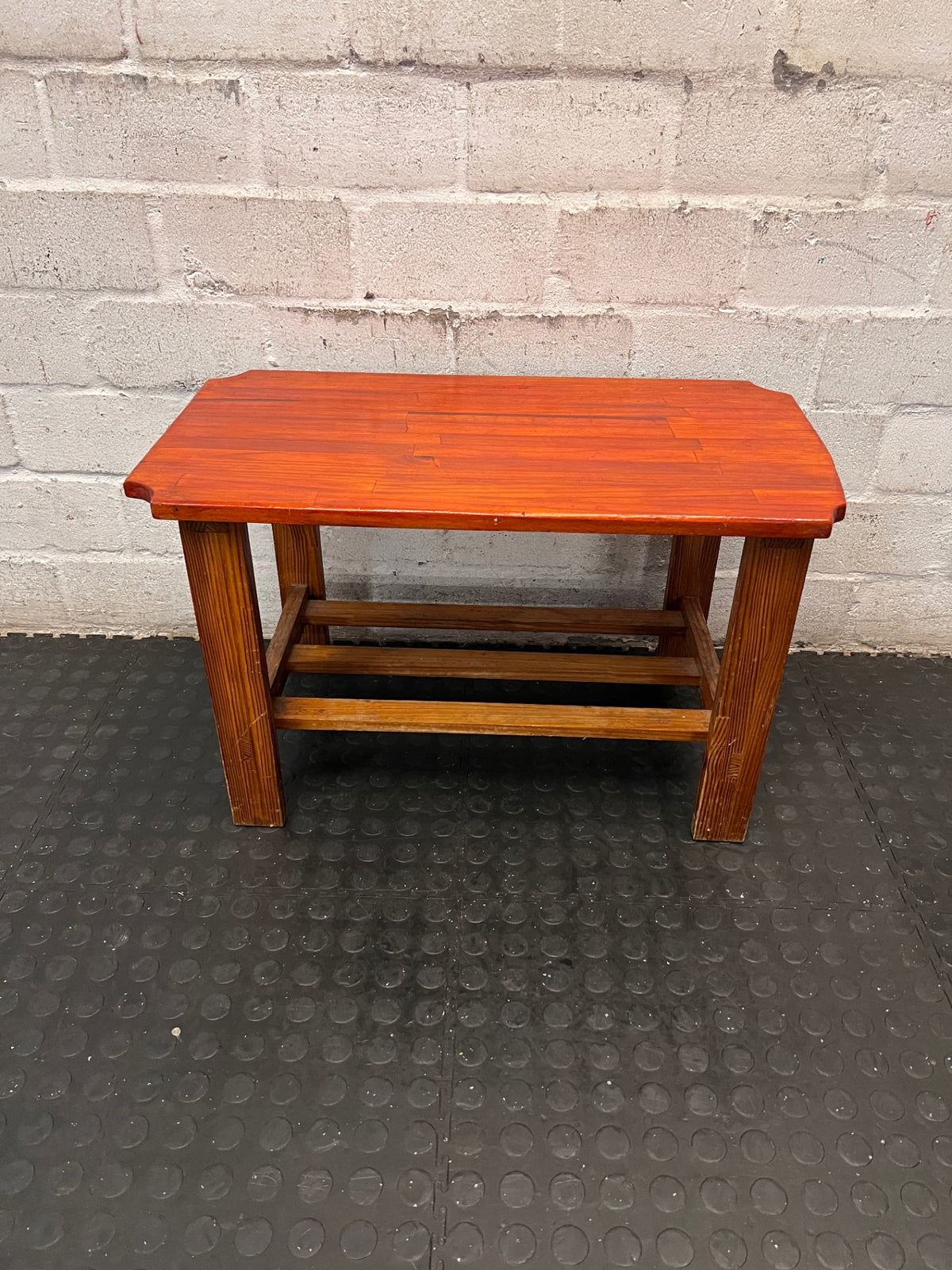 Rustic Wooden Coffee Table with Slatted Shelf — Well Used Condition – top view