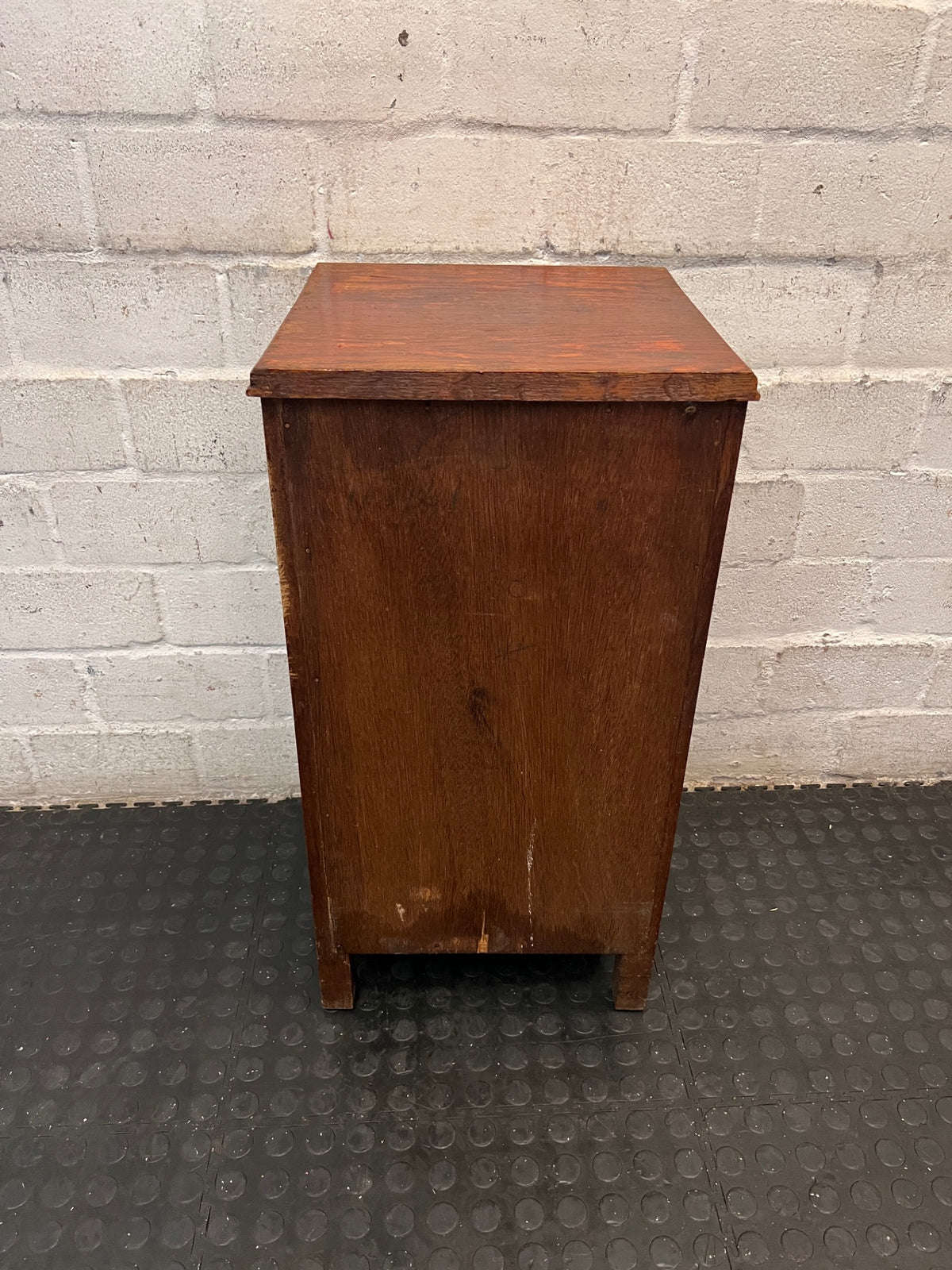 Vintage Wood Pedestal Cupboard — Significant Surface Wear and Scratches – back view
