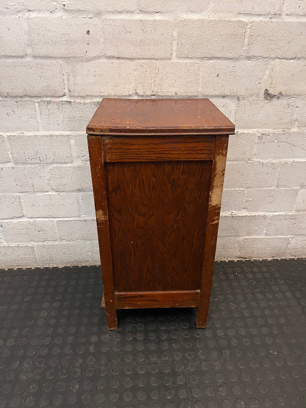 Vintage Wood Pedestal Cupboard — Significant Surface Wear and Scratches – condition detail