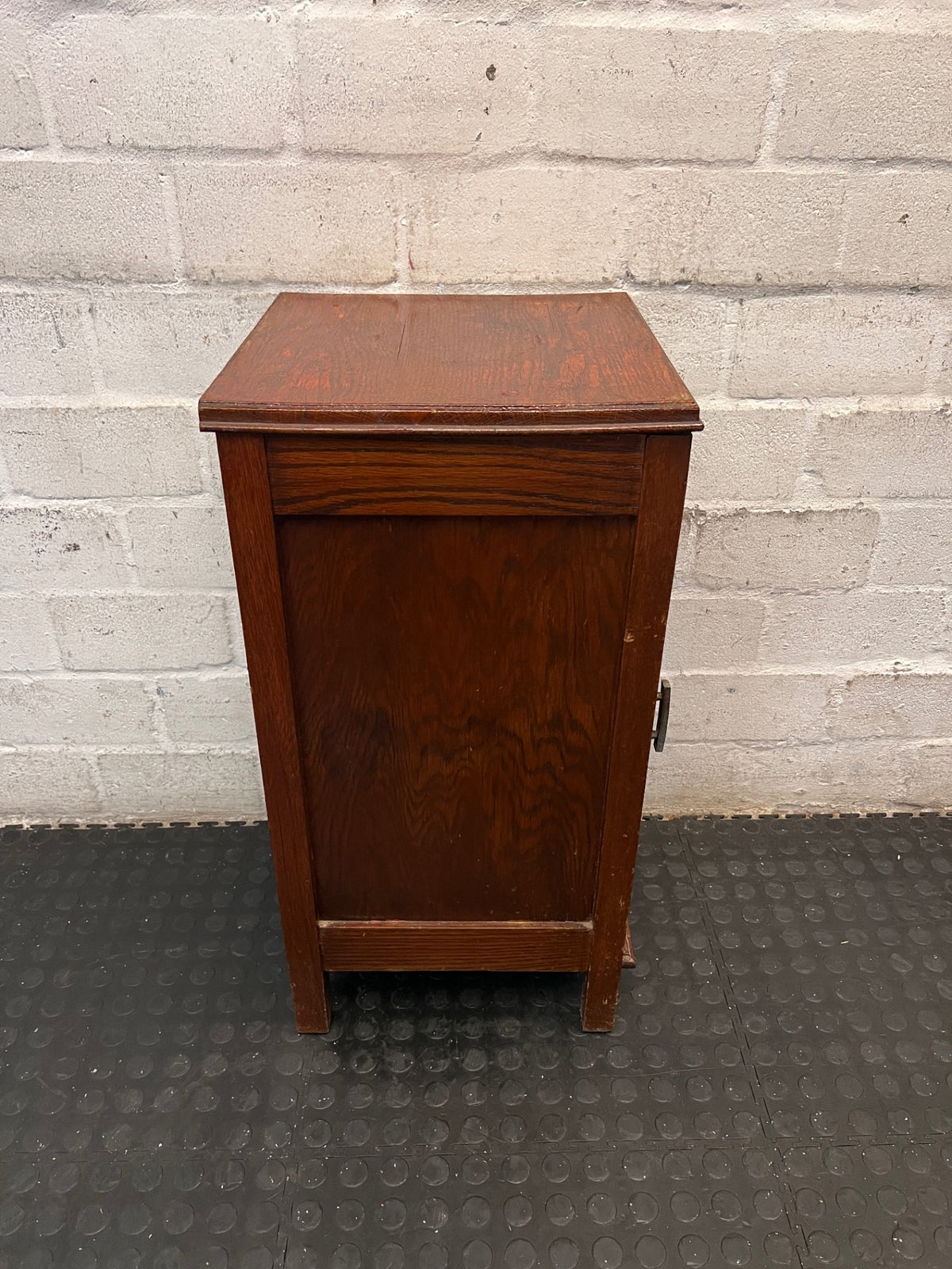 Vintage Wood Pedestal Cupboard — Significant Surface Wear and Scratches – top view