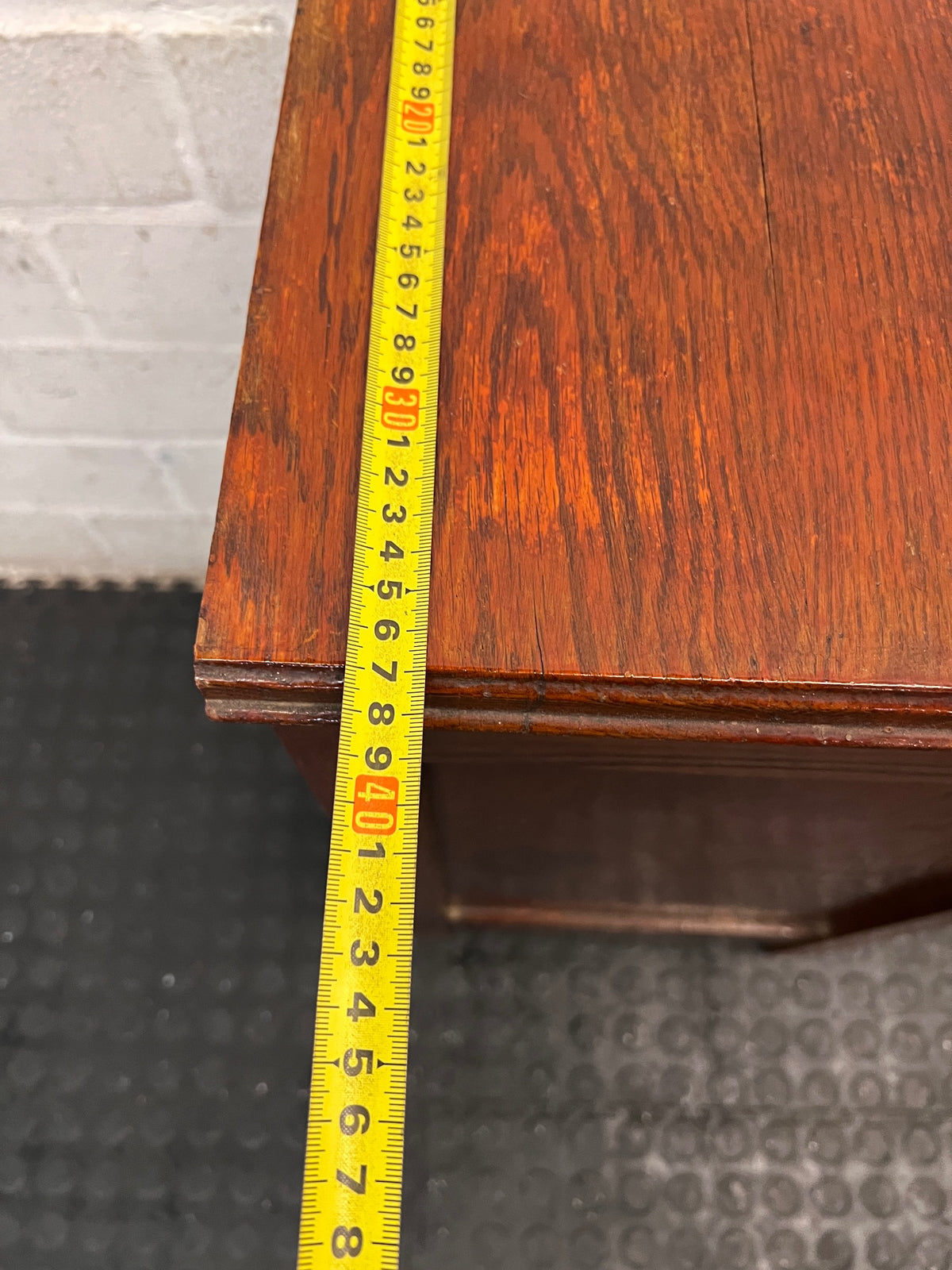 Vintage Wood Pedestal Cupboard — Significant Surface Wear and Scratches – width measurement