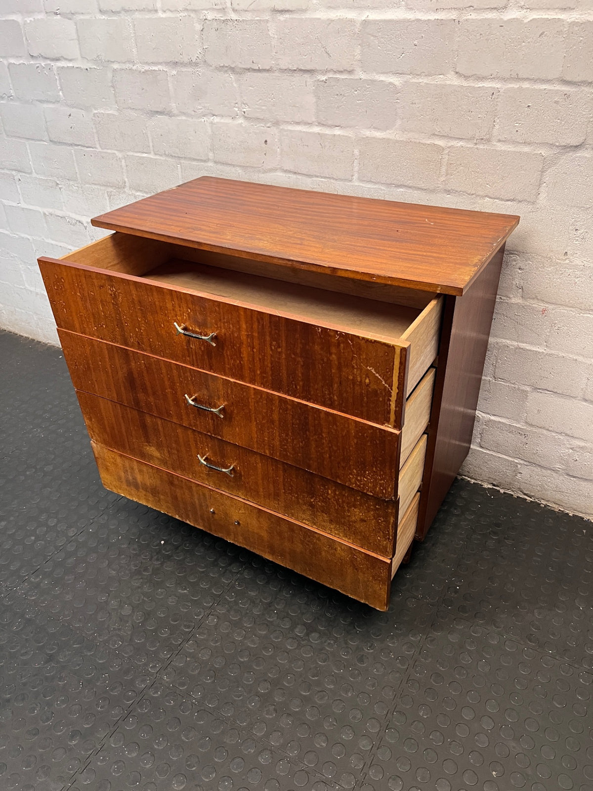 Mid-Century Style Wooden Chest of Drawers — Well Used Condition – side view