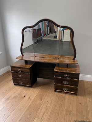 Vintage Wooden Dressing Table with Winged Mirror — Well Used Condition – styled product image