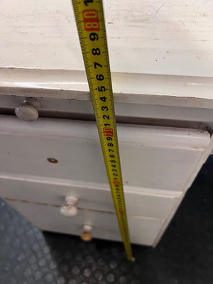 White Wooden Twin-Pedestal Office Desk — Well Used with Missing Hardware – height measurement