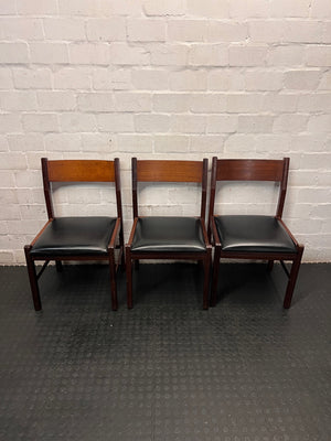 Vintage-Style Wooden Dining Chair with Black Padded Seat — Well Used Condition – side view