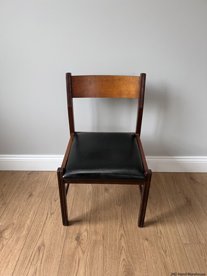 Vintage-Style Wooden Dining Chair with Black Padded Seat — Well Used Condition – styled product image