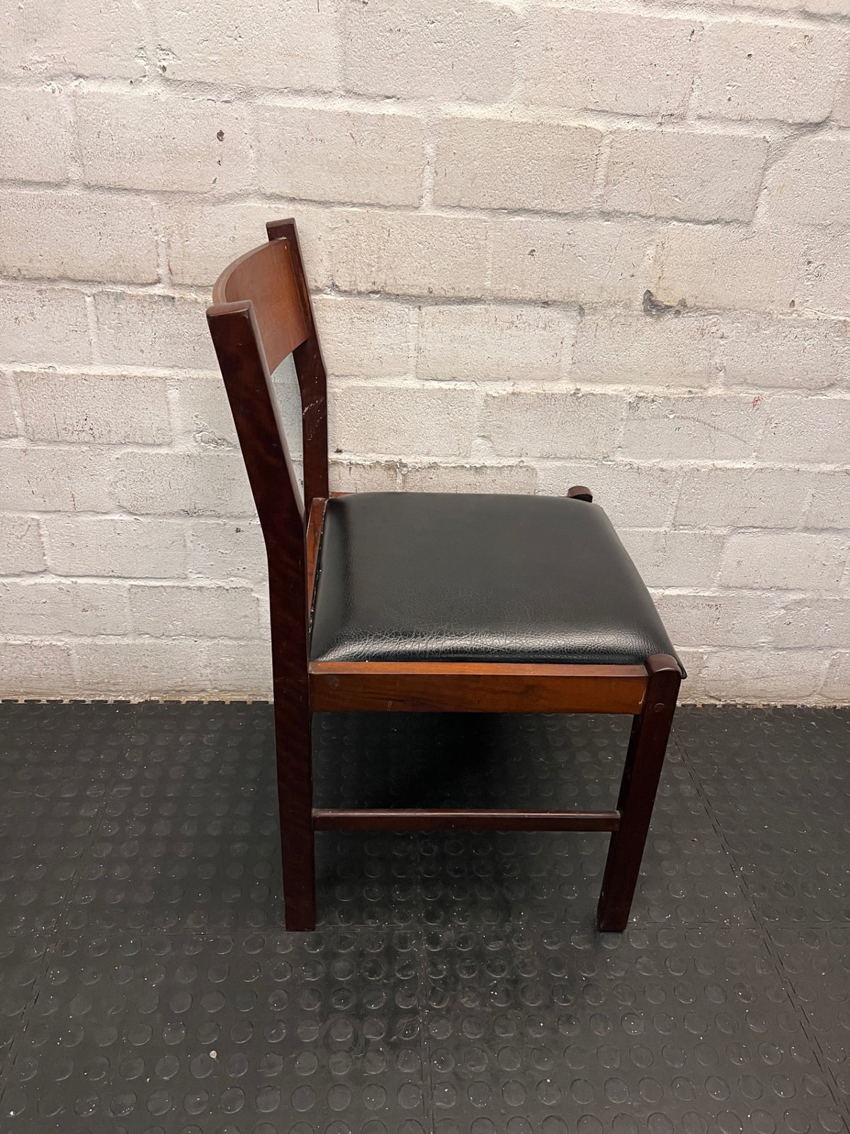Vintage-Style Wooden Dining Chair with Black Padded Seat — Well Used Condition – top view