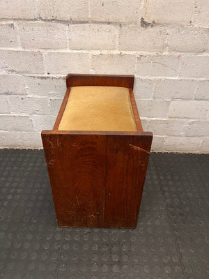 Upholstered Wooden Dressing Table Bench / Piano Stool — Well Used with Visible Scuffs and Fabric Wear – back view