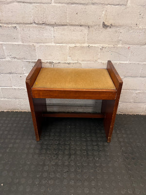 Upholstered Wooden Dressing Table Bench / Piano Stool — Well Used with Visible Scuffs and Fabric Wear – condition detail