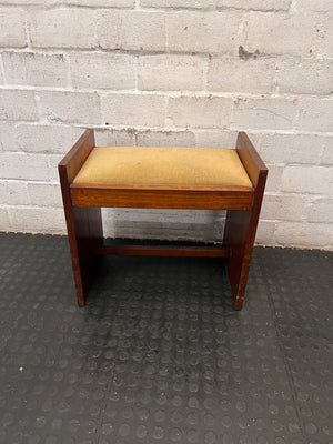 Upholstered Wooden Dressing Table Bench / Piano Stool — Well Used with Visible Scuffs and Fabric Wear – main front view