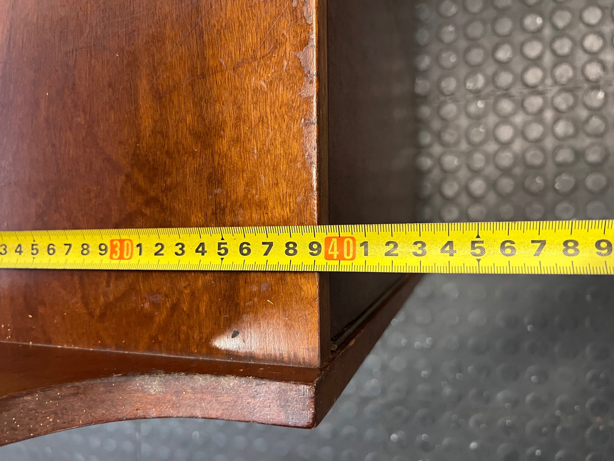Vintage-Style Brown Wooden Wall Unit with Cabinets — Structural Damage and Wear to Base and Doors – depth measurement