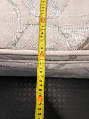 Single Upholstered Base Set with Patterned Mattress — Well Used with Significant Staining – width measurement