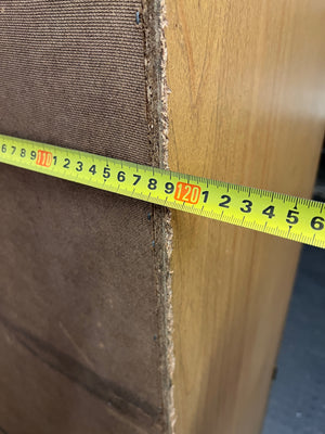 Mid-Century Style Wooden Wardrobe with Top Storage — Fair Used Condition – depth measurement