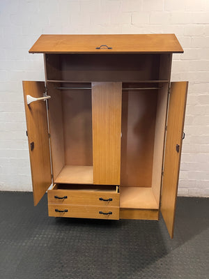 Mid-Century Style Wooden Wardrobe with Top Storage — Fair Used Condition – side view
