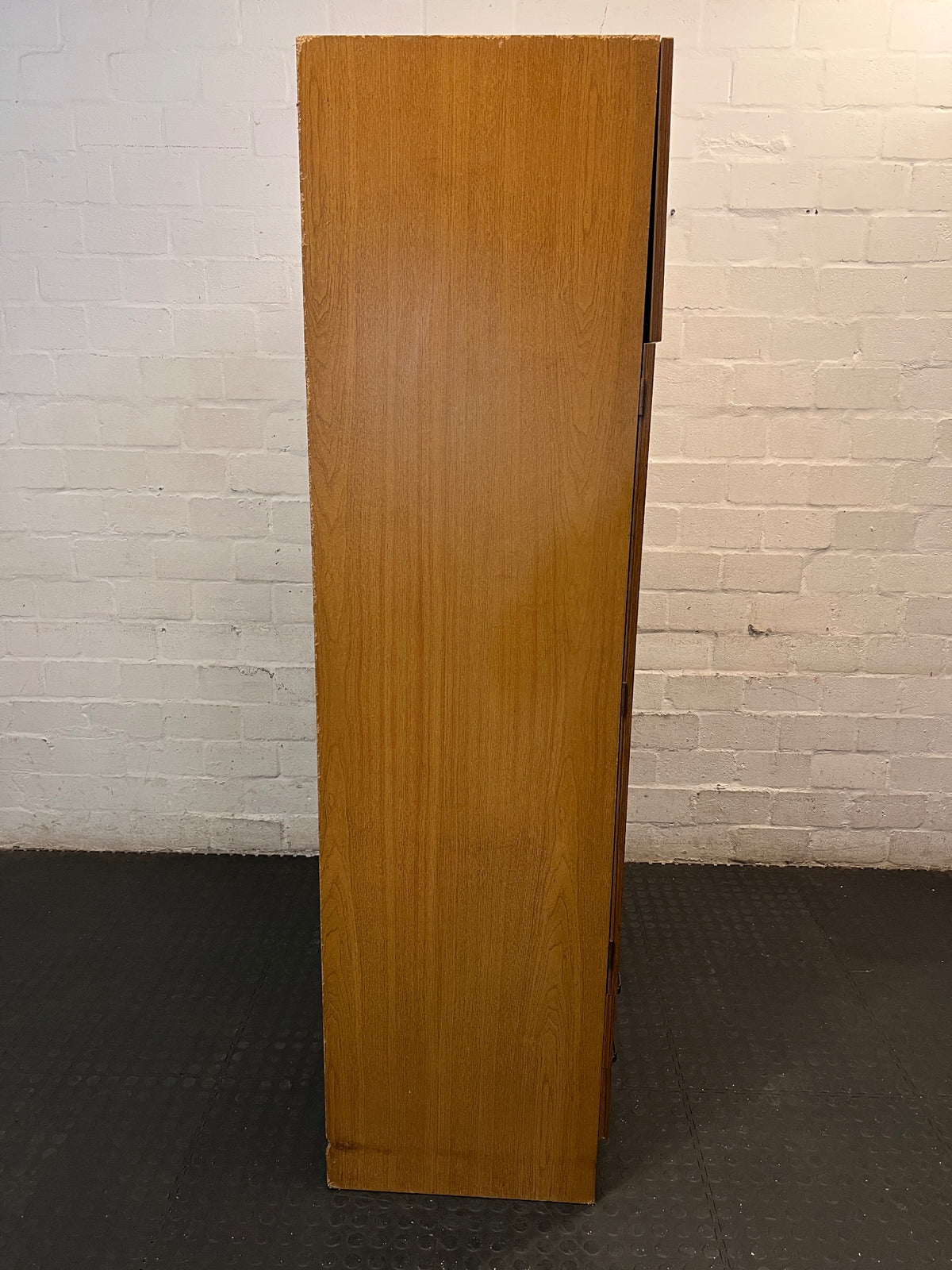 Mid-Century Style Wooden Wardrobe with Top Storage — Fair Used Condition – top view