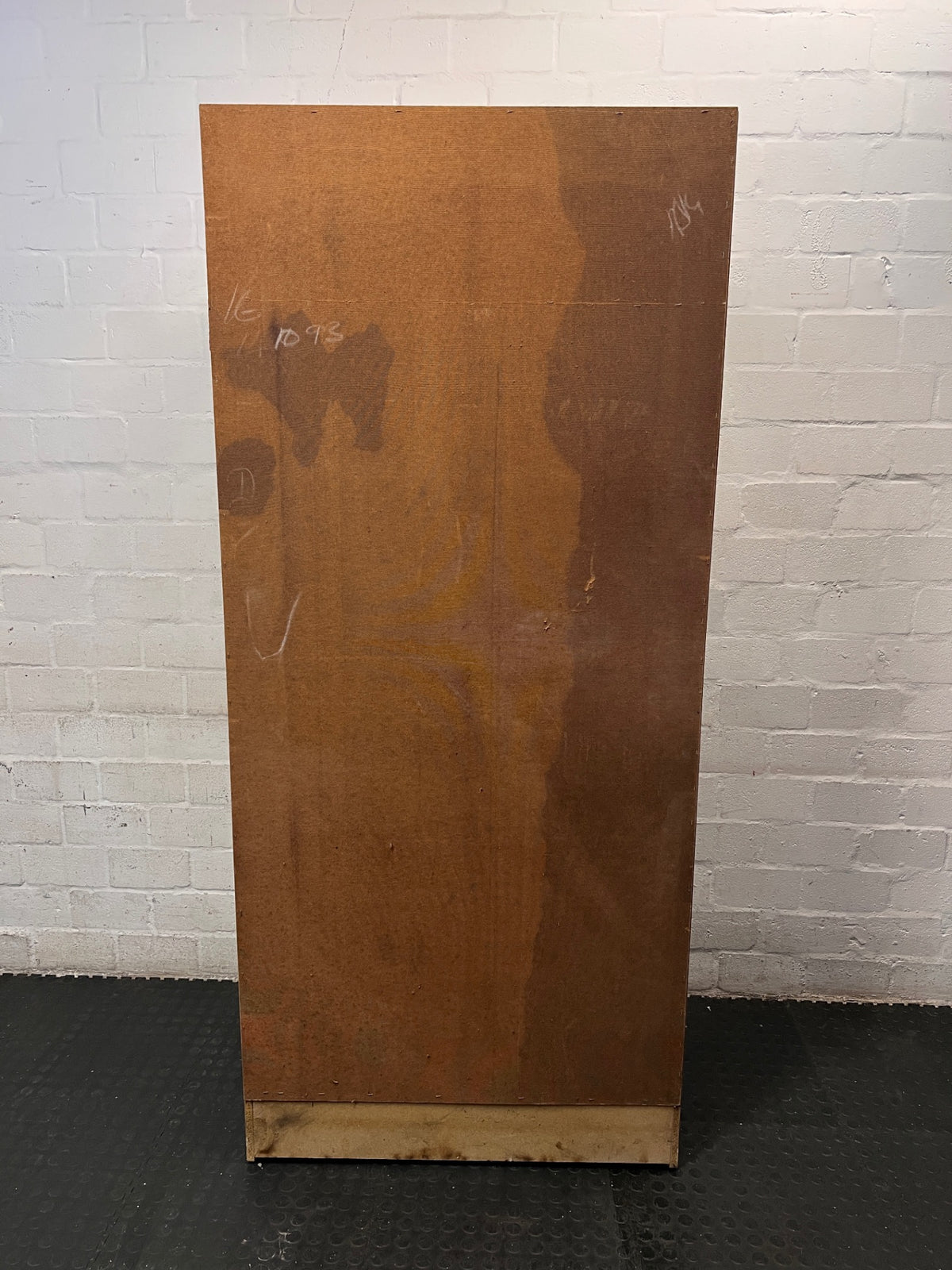 White Double Door Wardrobe with Top Cupboard — Well Used Condition with Surface Marks – back view