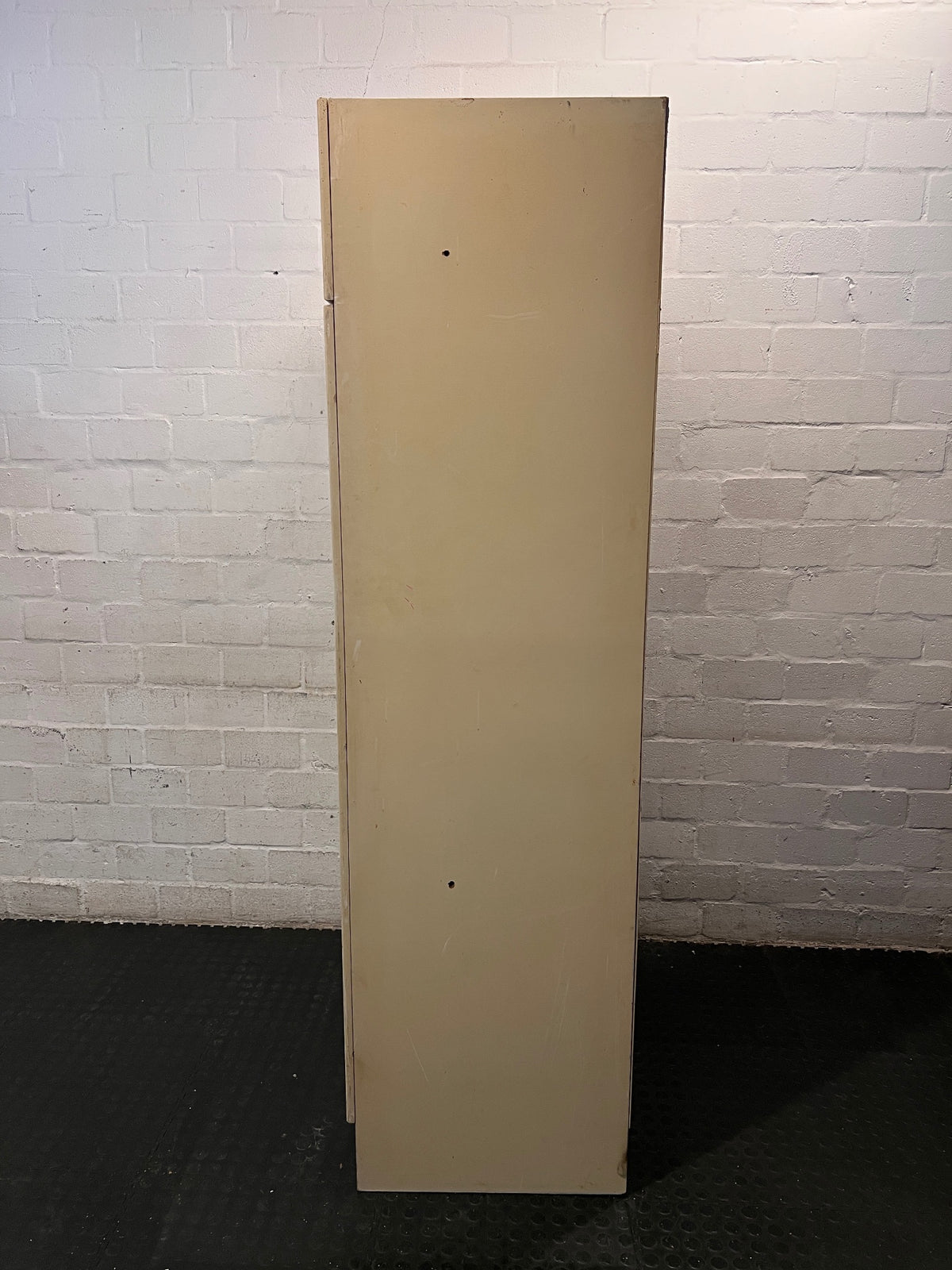 White Double Door Wardrobe with Top Cupboard — Well Used Condition with Surface Marks – condition detail