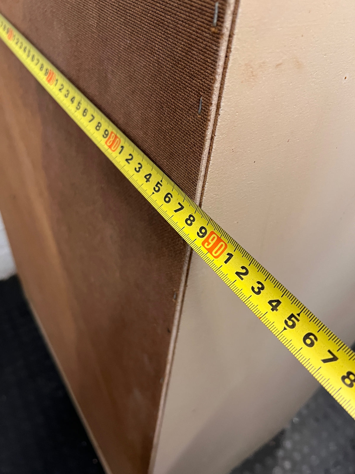 White Double Door Wardrobe with Top Cupboard — Well Used Condition with Surface Marks – depth measurement