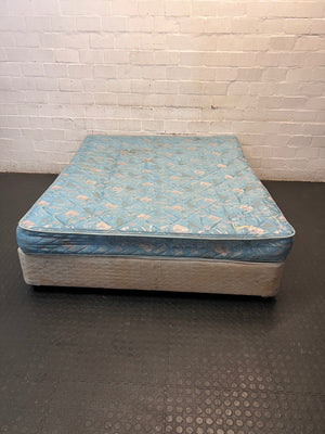 Queen Base Set with Patterned Mattress — Well Used Condition – back view