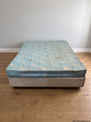 Queen Base Set with Patterned Mattress — Well Used Condition – styled product image