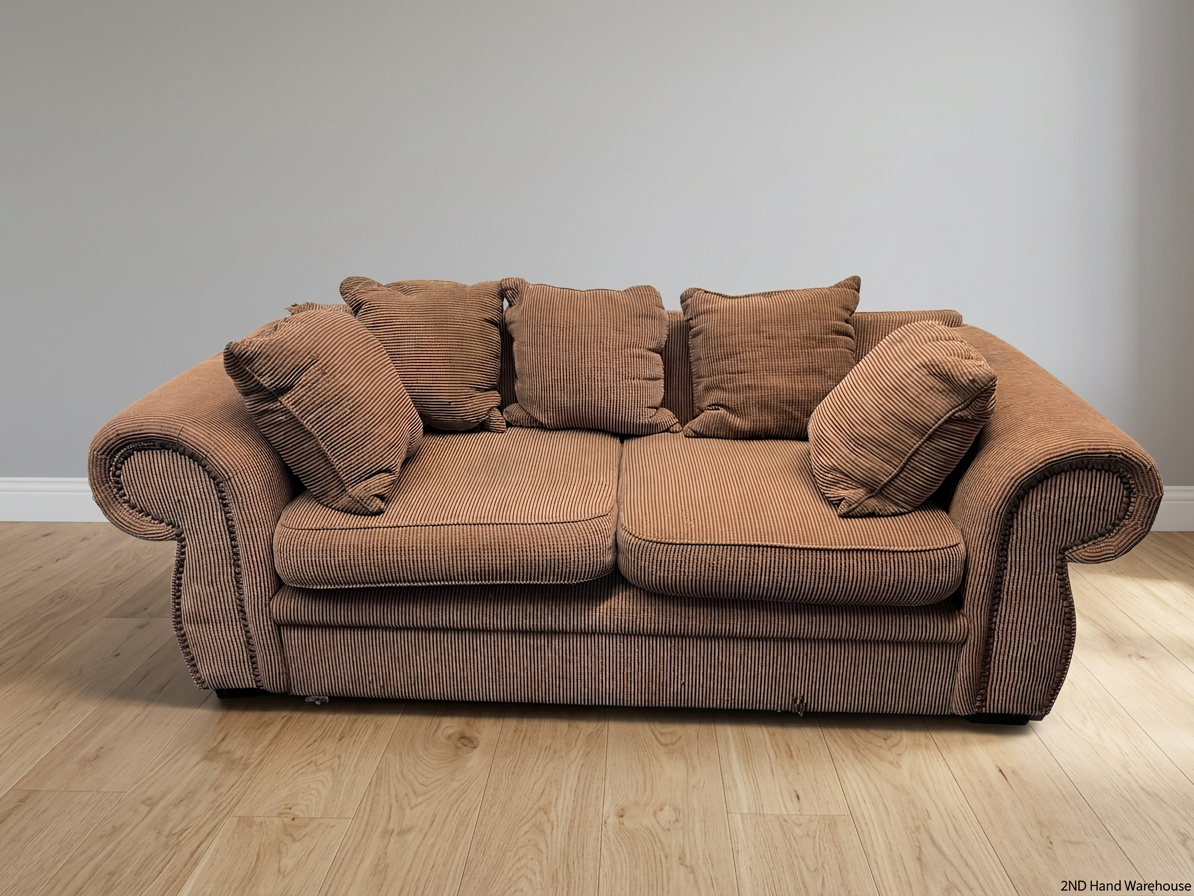 Brown Corduroy 3 Seater Couch with Stud Detail — Well Used Lounge Set – styled product image