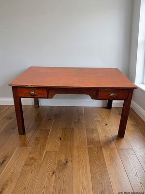 Vintage Wooden Office Desk with SAS-SAR Engraving — Well Used Condition – styled product image