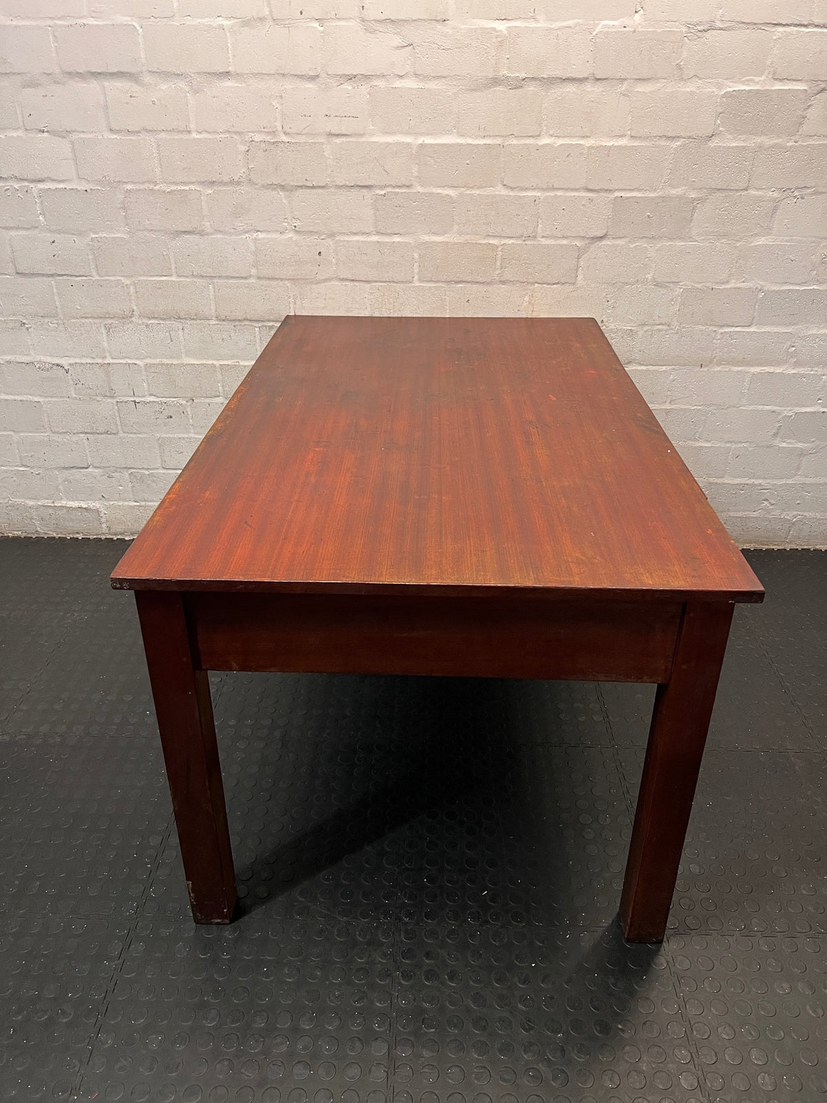 Vintage Wooden Office Desk with SAS-SAR Engraving — Well Used Condition – top view