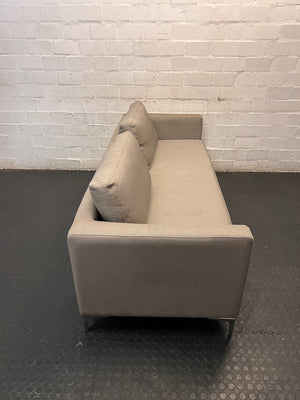 Modern Grey Linen-Type 3 Seater Couch with Metal Legs — Good Condition with Light Wear – back view