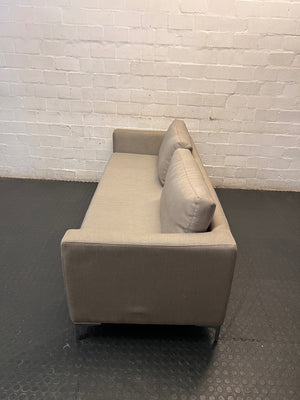 Modern Grey Linen-Type 3 Seater Couch with Metal Legs — Good Condition with Light Wear – side view