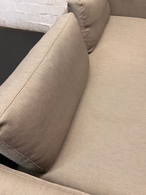 Modern Grey Linen-Type 3 Seater Couch with Metal Legs — Good Condition with Light Wear – top view
