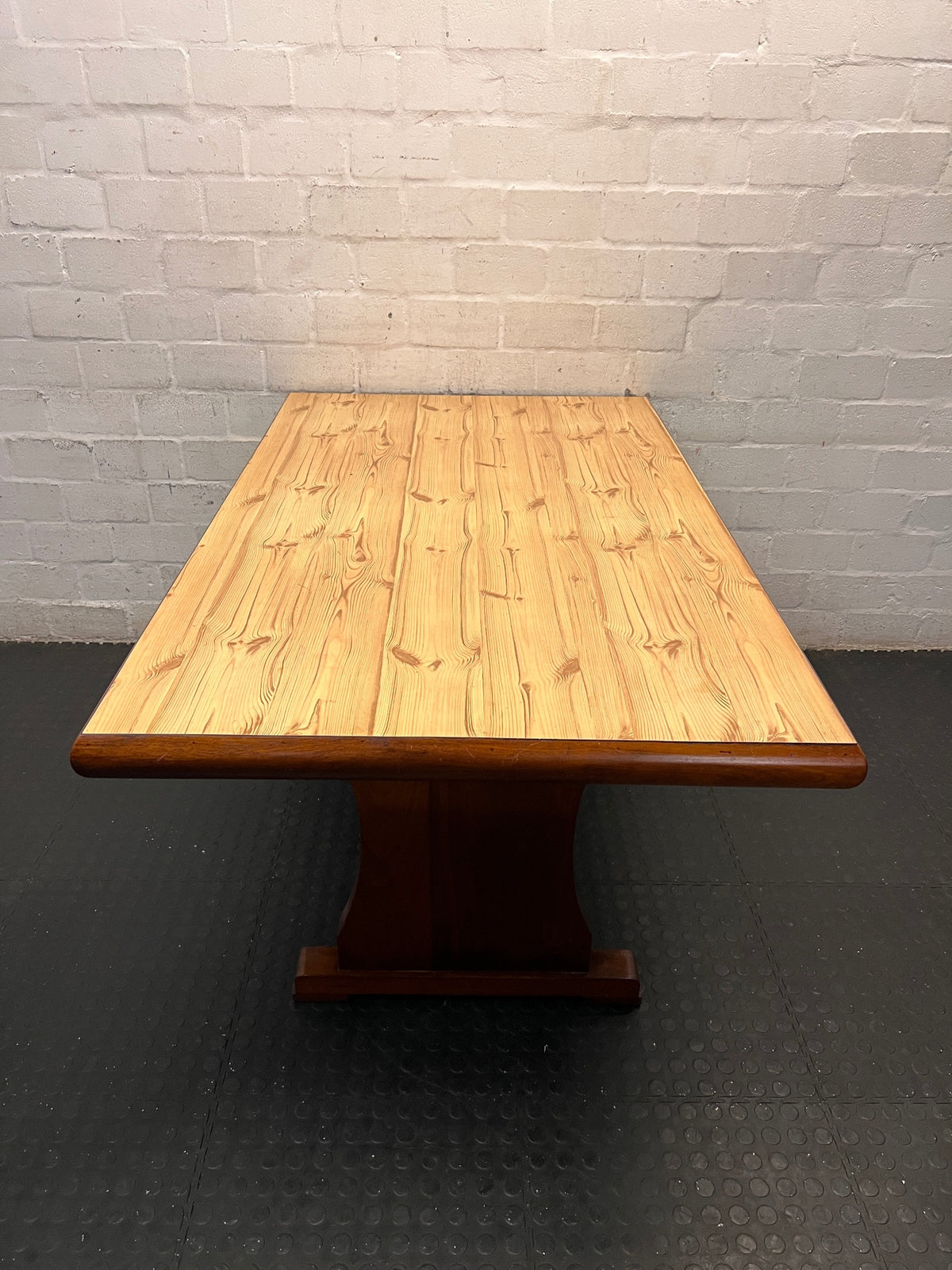 Two-Tone Wooden Trestle Dining Table — Fair Used Condition – condition detail