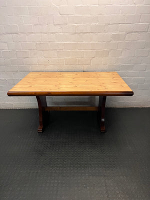Two-Tone Wooden Trestle Dining Table — Fair Used Condition – main front view