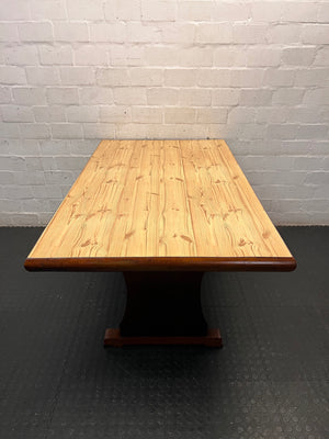 Two-Tone Wooden Trestle Dining Table — Fair Used Condition – side view